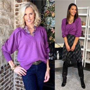 CABI Purple V Neck Sweater 4098 Size Medium